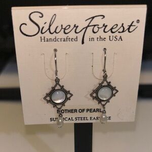 Silver Forest Silver-Tone Mother of Pearl Drop Earrings with Pearl Dangles
